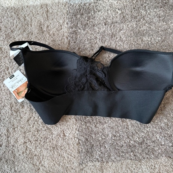 Rene Rofe 2 Demi Slight Push Up Bras 36B Front Close Lace Racerback Nude Black - Picture 7 of 9